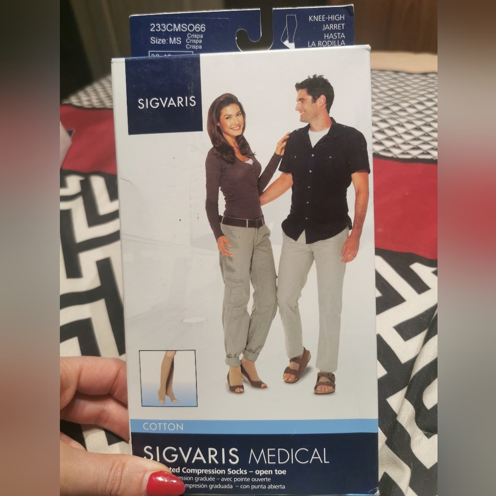 New Sigvaris Cotton Knee High Open Toe Compression Socks